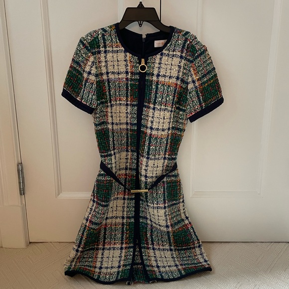 Tory Burch Dresses & Skirts - Tory Burch Green, Navy and Cream Tweed Mini Dress